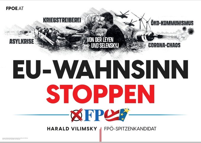 Антиукраїнський плакат із “поцілунком” Зеленського та фон дер Ляєн використовує для агітації проросійська партія в Австрії (фото)